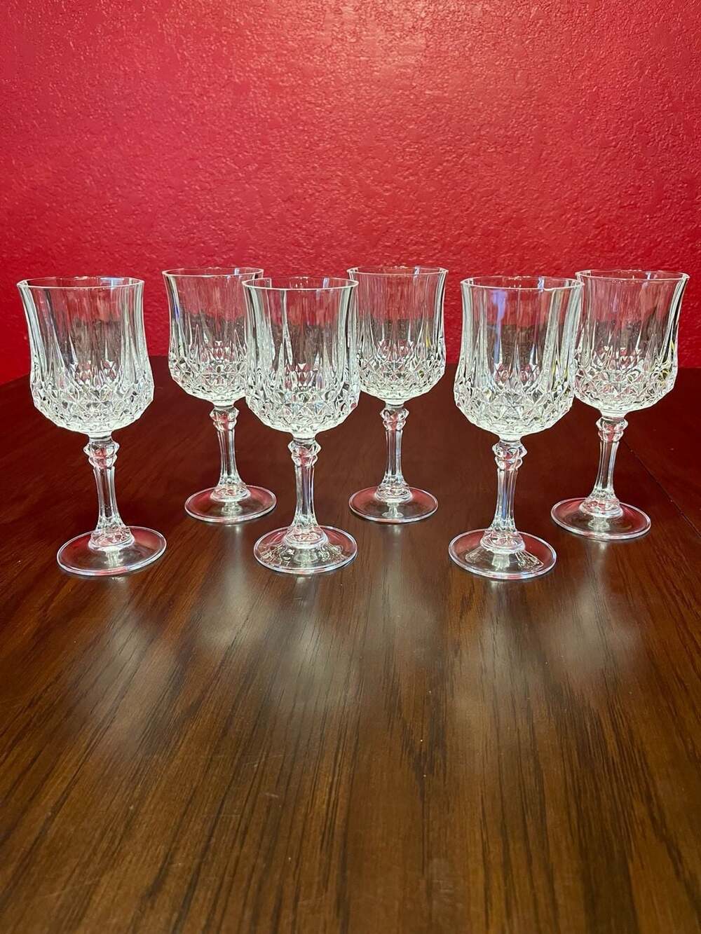 Set of 6 Vintage Cristal D'Arques Longchamp Cut Crystal Wine Glasses